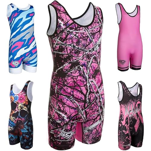 KO Sports Gear Women's Wrestling Singlets, Pink & Patterned Designs, XS-3XL | Sublimated Designs, Moisture-Wicking Washable Stretch Fabric and Reinforced Stitching for Wrestling Practice and Matches - color: Pink Camo, size: 3X-Large