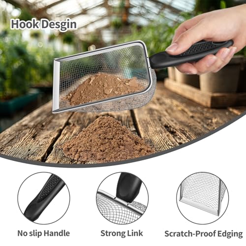 3pcs Soil Sifter for Gardening, 2.8/3.8/5mm Mesh Sieve with Ergonomic Handle for Sand, Compost, Dirt, Rocks, Potting Soil Sifter, Landscaping, Beach, Cat Litter Shovels, Planting Tool Accessories