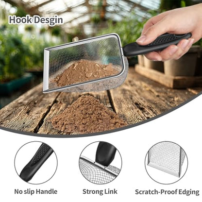 3pcs Soil Sifter for Gardening, 2.8/3.8/5mm Mesh Sieve with Ergonomic Handle for Sand, Compost, Dirt, Rocks, Potting Soil Sifter, Landscaping, Beach, Cat Litter Shovels, Planting Tool Accessories