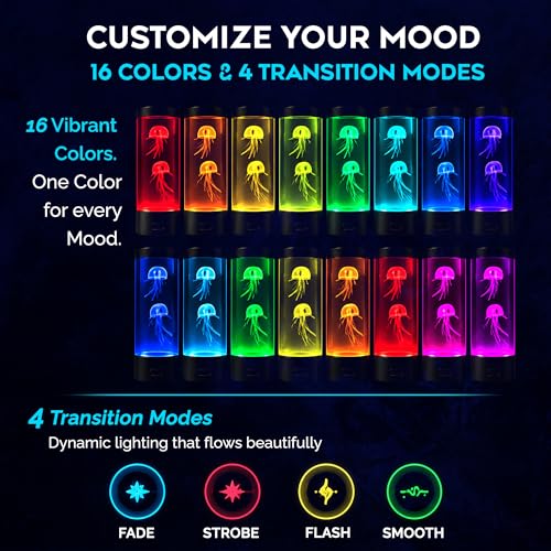 Jellyfish Lamp,16 Color Changing Mood Lamps, 4 Modes Aquarium Night Light, Artificial Fish Tank with Moving Fish, Sensory Room LED Lights for Autism, ADHD, Excellent Gift