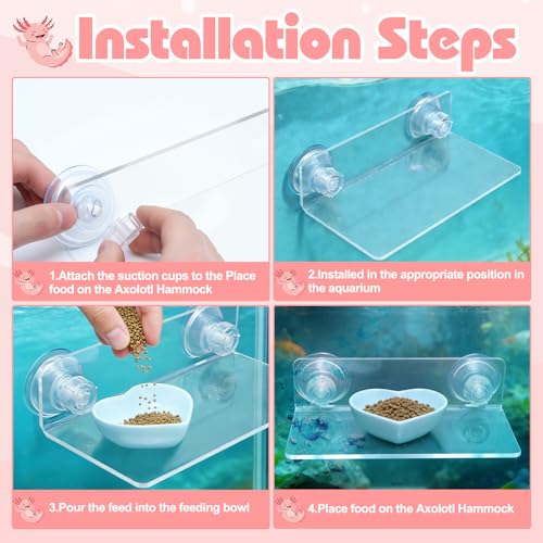 Axolotl Hammock with Feeding Dish,Axolotl Hammock Ledge for Aquarium with Sucker,Axolotls Tank Accessories,Bearded Dragon Tank Accessories