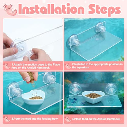 Axolotl Hammock with Feeding Dish,Axolotl Hammock Ledge for Aquarium with Sucker,Axolotls Tank Accessories,Bearded Dragon Tank Accessories