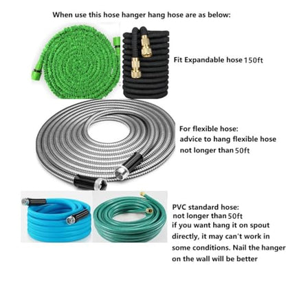 Garden Hose Hanger Wall Mount Heavy Duty Hose Holder Hook for 150ft 100ft 75ft 50ft Expandable Hose (Large, Black)