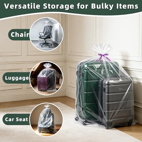 Extra Large Clear Plastic Storage Bags,5Pieces 40x60 Inches Big Giant Jumbo Huge Plastic Storage Bags for Luggage, Suitcase,Furniture,5 Ribbons Included