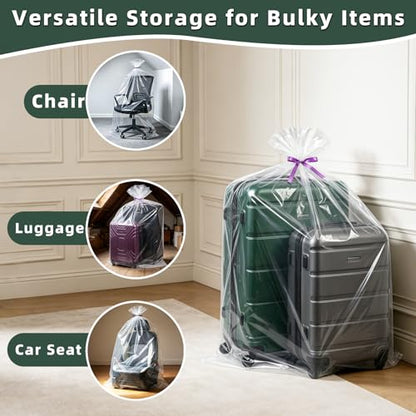 Extra Large Clear Plastic Storage Bags,5Pieces 40x60 Inches Big Giant Jumbo Huge Plastic Storage Bags for Luggage, Suitcase,Furniture,5 Ribbons Included