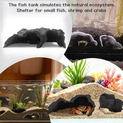 Aquarium Cave Tunnel 3D Printed - Fish Tank Decoration Natural Fish Hideout for Pleco, Shrimp & Corydoras | Sinking Base & Viewing Ports | Substrate-Friendly Decor (6.7" Under Gravel Design)
