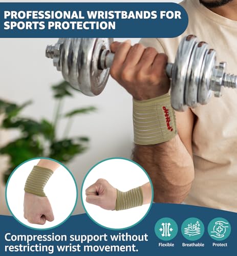 2-Pack High-Elastic Wrist Support Straps Wrist Compression Bandage - Wrist Wraps Wristbands for Carpal Tunnel Arthritis Tendonitis Weightlifting Tennis Basketball - Breathable Soft (Beige) - color: Beige