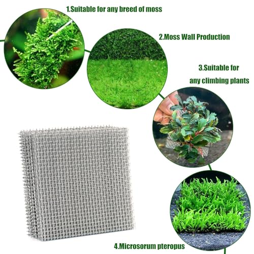 LINLAN 9 Pieces 3.1X3.1in (8X8cm) Aquarium Moss Mesh, 304 Stainless Steel Aquatic Moss Wall, Easy to Cut, for Fixing and Propagating Aquatic Mosses, DIY Aquarium Filtration, and Aquascaping - size: 9 PCS