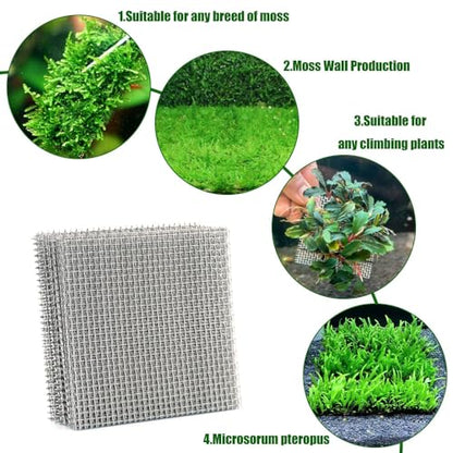 LINLAN 9 Pieces 3.1X3.1in (8X8cm) Aquarium Moss Mesh, 304 Stainless Steel Aquatic Moss Wall, Easy to Cut, for Fixing and Propagating Aquatic Mosses, DIY Aquarium Filtration, and Aquascaping - size: 9 PCS