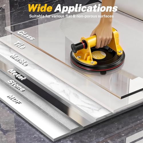 Suction Cups for Glass, 8" Tile Suction Cup Tool, 260KG Max Load, Pressure Gauge, Towel & Gloves, Heavy-Duty Vacuum Lifter for Window, Windshield, Marble, Granite and Metal (2-Pack)