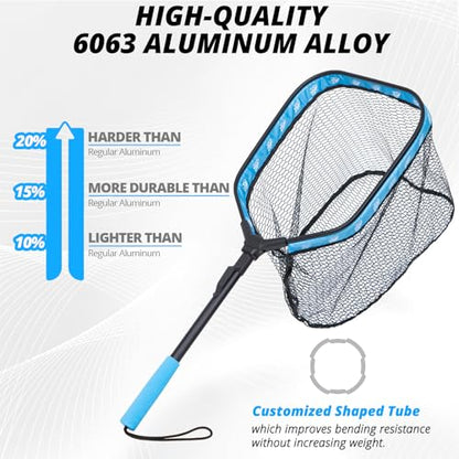 Floating Fishing Net, Collapsible Landing Net, Fish Net with Rubber Coated Polyethylene Netting for Bass, Trout, Fly Fishing, Kayak & Boat Fishing