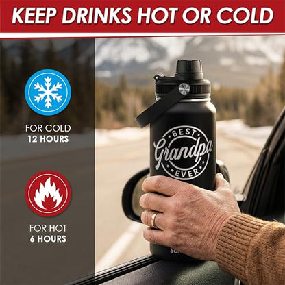 Grandpa Gift from Kids, Insulated Stainless Steel Water Bottle 32oz, Best Grandpa Ever, Vacuum Chug Lid Travel Tumbler for Men Granddad Papa, Gift for Birthday Christmas Fathers Day - color: Grandpa 1