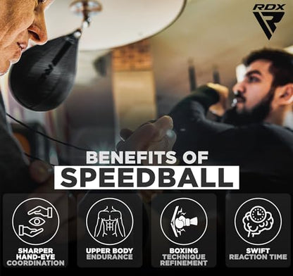 RDX Speed Bag Boxing Ball, Maya Hide Leather Dodge Striking Target with Additional Bladder, MMA Muay Thai Punching Workout Kicking Martial Arts Training Home Gym Exercise Speedball - color: BLACK GOLDEN, size: Speed Bag without Swivel
