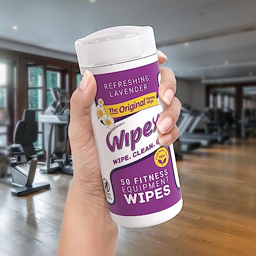 Wipex Original Fitness Equipment Wipes -EWG Verified - 50 Count Plant-Based No-Lint Cloth Gym Wipes for Workout Equipment, Yoga Mat Cleaner, Peloton Cleaner with Lavender Essential Oil & Vinegar, - size: 50 Count (Pack of 1)