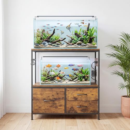 Heavy Duty Metal Aquarium Stand with Cabinet for 20-29 Gallon Tanks – Double Layer Shelf – Supports Up to 330 lbs – 31.5" x 15.7" x 32.5" – Home & Office Furniture – Yellow