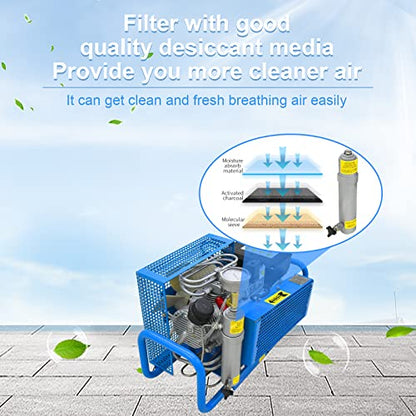 TUXING 4500Psi Pcp Air Compressor, 300Bar High Pressure Diving Compressor Gasoline Drive, Manual Shutdown Version, for Scuba Breathing Snorkeling Water Sport Paintball Blue