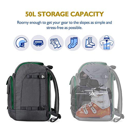 Unigear Ski Boot Bag Backpack 50L/70L for Helmet, Goggles, Skis & Snowboard - color: Gray, size: 50L