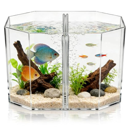 Toyvian Fish Separation Box with Removable Divider Dual Compartment Isolation Hatchery for Betta Safe Breeding Tank for Tropical Fish and Fry Aquarium Incubator 7.87X4.72X4.33In