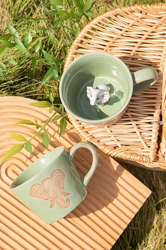 DIHOclub Elephant Coffee Cup Ceramic 3D Wild Animal Inside Mug,Cute Cartoon Handmade Figurine Mugs,Holiday and Birthday Gift for Coffee Milk Tea Lovers,12 O(Green Elephant) - color: Green Elephant