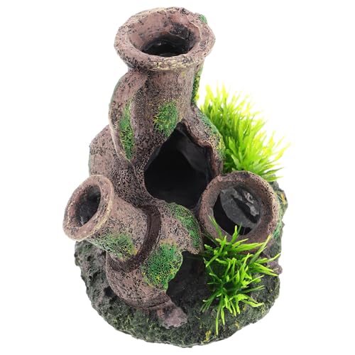 Aquarium Broken Barrel Resin Pot Ornament 3-Colored Vintage Vase Hideaway Cave for Fish Shrimp Breeding Tank Decoration