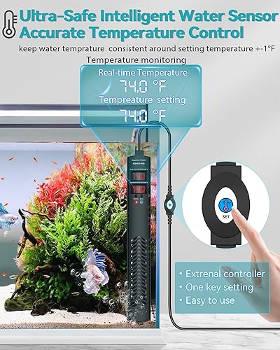AHJ Aquarium Heater for 75 100 120 Gallon, 500W Submersible Fish Tank Water Heater with Accurate Temperature Control, Over-Temp Protect, Auto Shut-Off, Quick Heat up for Saltwater & Freshwater