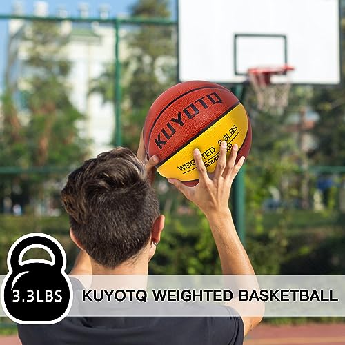 KUYOTQ 3LBS/3.3LBS/2.2LBS Weighted Heavy Training Basketball 29.5/28.5" in and Outdoor Improving Handling Dribbling Passing Rebounding Skill Composite Size 7/6 Weighted Training Basketball Equipment - color: Brown+Yellow, size: Size 7 Adult & Pro - 29.5"-
