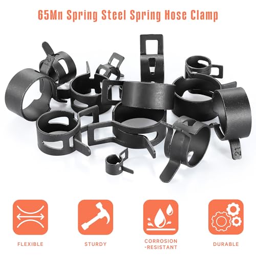 24Pcs 0.91" (23mm) Spring Band Hose Clamps, Black | Constant Tension, Fuel Line Compatible, Silicone Vacuum Hose Steel Clamp, Low Pressure Air Clip, For Automobiles