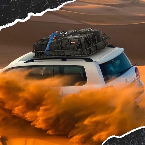Mockins 50"x36"x4.5" Extendable Car & SUV Rooftop Cargo Carrier 250Lbs Cap | Heavy Duty Roof Rack Basket | Car Topper Luggage Carrier Waterproof & All-Weather Steel Set with Ratchet Straps & Cargo Net - size: Basket: 50"x36"x4.5"