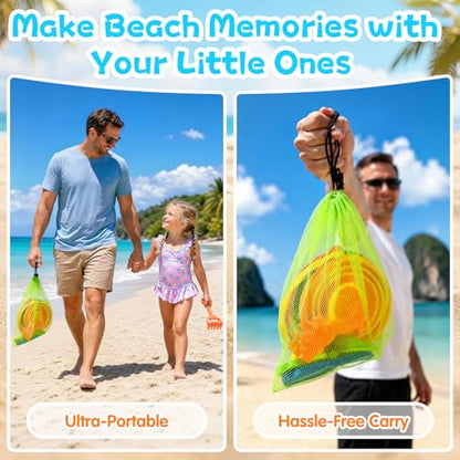 Collapsible Beach Toys for Kids, 2 Packs Foldable Silicone Sand Buckets Set with 4 Packs Sand shovels and Mesh Bag, Travel Beach Essentials for Sandbox, Pool, Camping,Fishing, Summer Party Favors