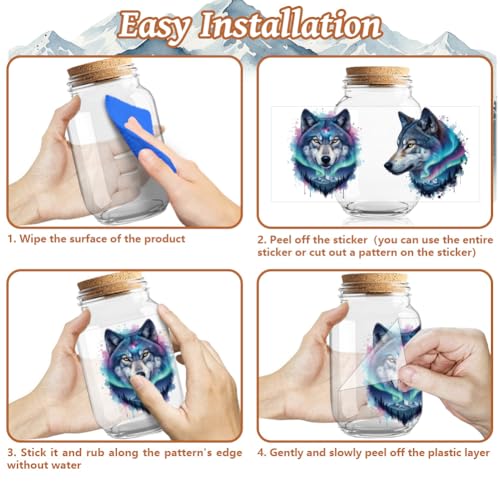 UV DTF Cup Wraps Transfer Stickers Wolves with Dreamcatchers and Mountains Pattern, 10 Sheets Waterproof Custom Transfer Sticker 16oz Coffee Glass Tumbler Bottle Mug Decals for Men Women
