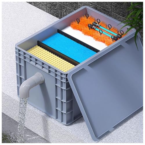 Filter Box,Aquarium Filter,Large Aquarium Filter Kit for Ponds - 3-Tier External Water Cycle System, DIY Turnover Box Fish Tank Filter, Drip Box - No Pump & Filter M,Grey-60x40x45cm - size: 60x40x45cm
