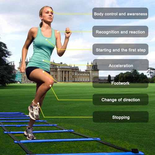Adjustable Speed Training Hurdles Fitness & Speed Training Equipment with Agility Ladder - Plyometric Fitness & Speed Training – Hurdle/Obstacles for Soccer, Football, Track & Field - color: Blue