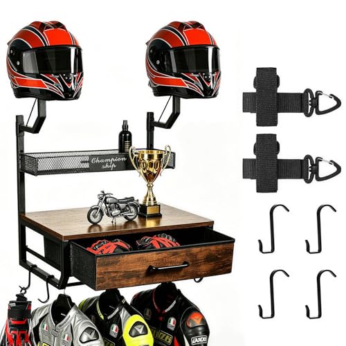Motorcycle Helmet Holder Wall Mount for 2 Helmets, Black/Rustic