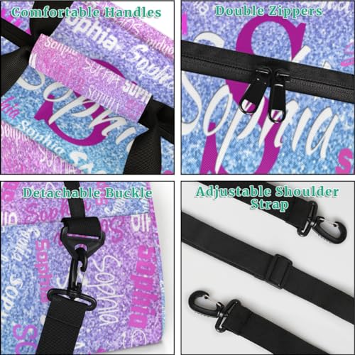Custom Dance Sleepover Bag for Girls, Light Blue Purple Glitters Bling - color: Color 21