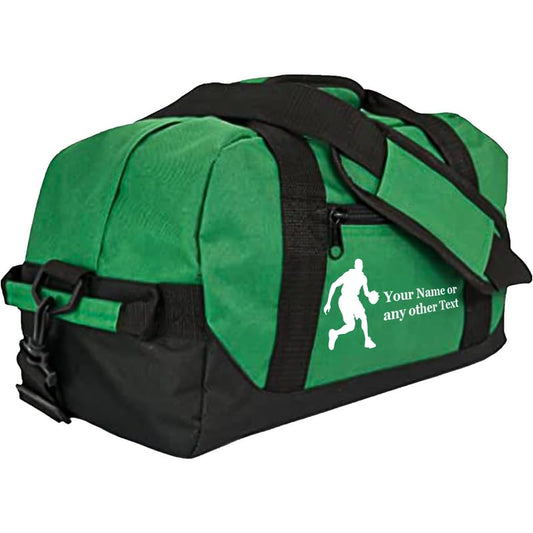 Personalized Passion 14” Small Sports Duffel Bags for Kids - Waterproof Travel Duffle with Name & Basketball Design - Dark Green Two-Toned Kids Weekender Bag for Boys and Girls - color: Dark Green, style: Basketball