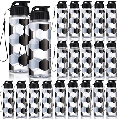 Mifoci 20 Pcs Sports Water Bottle Bulk, Soccer, Black and Clear - color: Black and Clear, size: Soccer