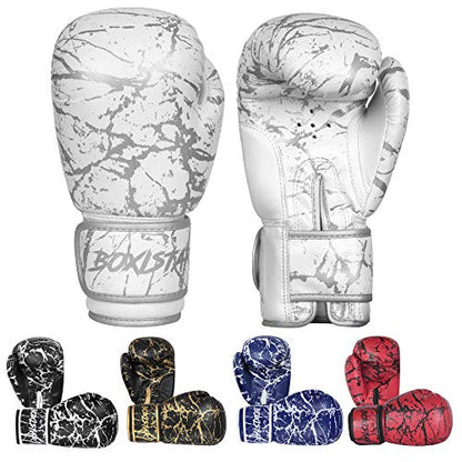 Athllete Boxistar Boxing Gloves - Men's & Women's, 8 oz to 16 oz with Optimal Padding - color: White/Metallic Silver, size: 14 oz