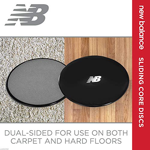 New Balance Sliding Core Discs Workout Sliders - Fitness Ab Sliders Dual-Sided Pads (Carpet/Hardwood Floor) | Home Ab Exercise Equipment for Women, Men, Black/Grey