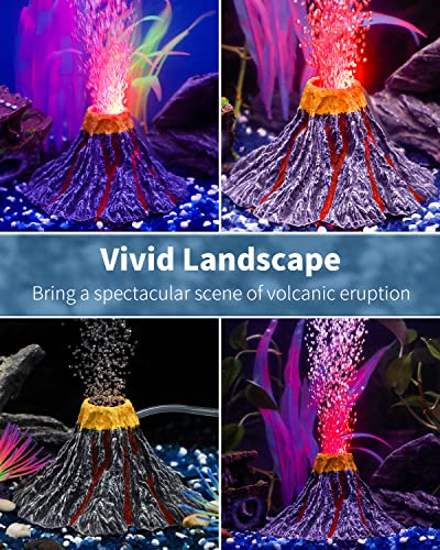 Uniclife Aquarium Volcano Ornament Kit Volcanic Eruption Decoration with Mini Air Pump Red LED Spotlight Air Stone Bubbler Airline Tubing Check Valve Fish Tank Resin Decor for Landscape and Aeration