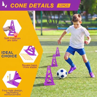 12 Pack Soccer Cones, 9 Inch Agility Cones for Soccer, Football, Basketball, Cones for Sports Training, Speed & Agility Drills, Field Marking Equipment - color: purple