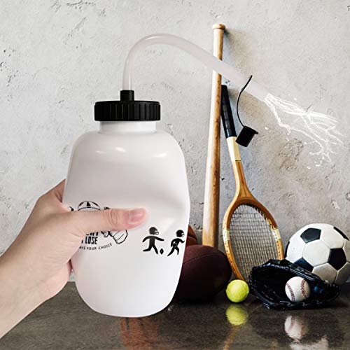 Hockey Water Bottles with Long Straw, Fit for Football Lacrosse Gym Sport, Plastic Squeezable Leakproof BPA Free, No Strange Smell, Easy to Clean, 1 Liter 32 oz (3 Straw Caps) (white) - color: white