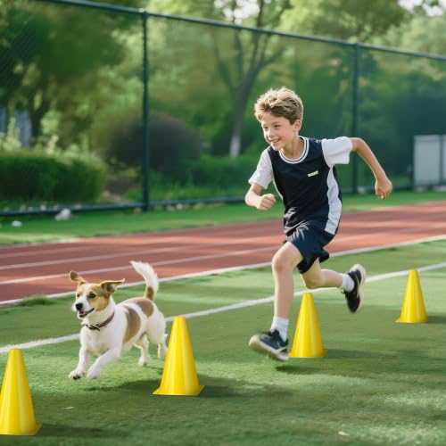 24pcs Cones 9 Inch Soccer Cones and Plastic Traffic Cones, Durable Cones for Sports Training, Ideal for Soccer, Basketball, Football, Skating, and Agility Drills Practice - color: yellow