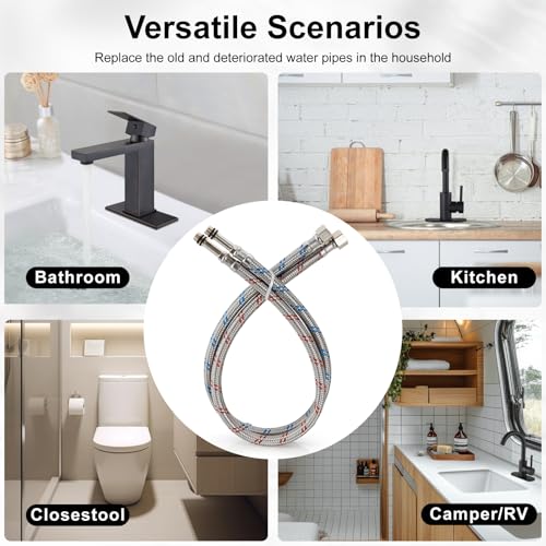 32-Inch Long Faucet Water Supply Lines, Braided Stainless Steel Supply Hose 3/8-Inch Female Compression Thread x M10 Male Connector, x 2 Pcs (1 Pair) - size: 32 Inch