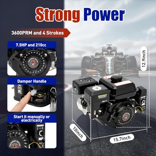 7.5HP Go Kart Engine 212cc 4 Stroke Gas Engine Horizontal Engine OHV Gasoline Air Cooling Go Kart Engine Motor for Lawnmower Scarifier Go Kart Compressor