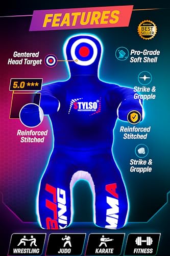 Un-Filled Grappling Dummy Wrestling Dummy Jiu Jitsu Dummy for BJJ MMA Judo Karate Practice Adult Kids - color: Blue, size: 6ft / 72"