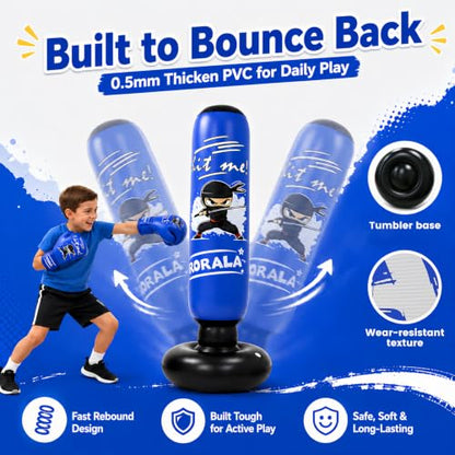 RORALA Inflatable Punching Bag for Kids with Boxing Gloves and Manual Air Pump, 66 Inch Children's Boxing Bag Set for Boys and Girls Gift Aged 3 to 12 to Practice Karate, Taekwondo