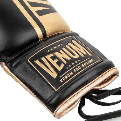Venum Shield Pro Boxing Gloves - color: Black/Gold, size: 18oz, style: Laces