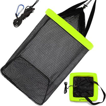 12 Gallon Floating Fish Basket for Live Caught Fish Live Bait Bucket Square Kayak Fishing Net for Fishing Live Well High-Floating for Baitfish Storage Cage Minnow Bucket Orange Green
