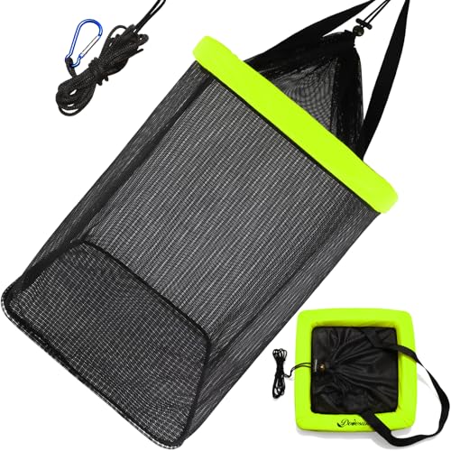 12 Gallon Floating Fish Basket for Live Caught Fish Live Bait Bucket Square Kayak Fishing Net for Fishing Live Well High-Floating for Baitfish Storage Cage Minnow Bucket Orange Green