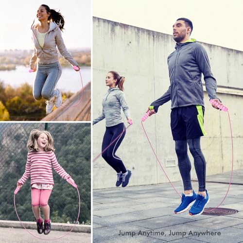 Jump Rope, Tangle-Free Rapid Speed Jumping Rope Cable with Ball Bearings for Women, Men, and Kids, Adjustable Steel Jump Rope with Foam Handles for Home Gym Exercise Fitness Workout Equipment & Slim Body - color: Bubblegum
